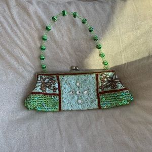 Beaded and sequin satin purse